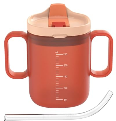 Vasos a prueba de derrames para adultos mayores con 2 asas, vaso de 300 ml antiderrame, taza de alimentación, vasos para disfagia, botella de agua, taza para beber con tapa y popote para pacientes