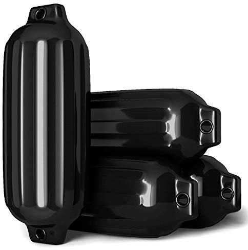HOMASIS 4er Set Bootsfender mit 2 Augen, Langfender aus PVC, Fenderset für Boote und Yachten, Fender aufblasbar (Schwarz, 68,5 x 21,5 cm)