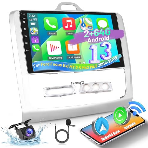[2+64G] Android 13 Car Stereo para Ford Focus Exi MT 2 3 Mk2 Mk3 2004-2011 con Wireless Carplay y Android Auto - 9 Pulgadas de Pantalla Táctil Radio con WiFi/GPS/DSP/FM/RDS Radio + Cámara de Seguridad