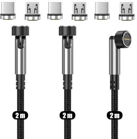 NetDot Gen12 Nylon Tressé Câble Magnétique de Charge Rapide et Transfert de Données avec LED Compatible Micro-USB & USB-C Téléphones (2m/3 pack noir)