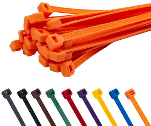 TCTS Orange Cable Ties, 370mm x 4.8mm (Pack of 100) Premium Nylon Zip Ties, Multi-Purpose Plastic Tie Wraps, Secure Self-Locking Mechanism, for Home, Garden, Office and DIY
