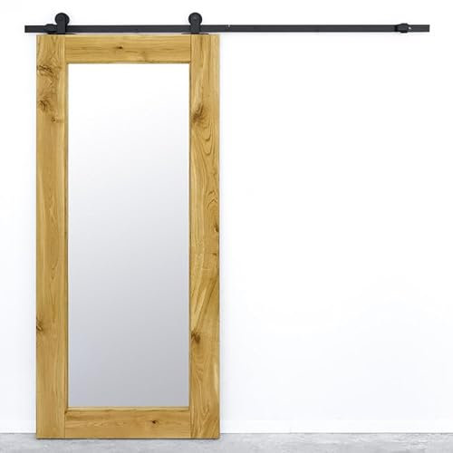 SEART Schiebetür Holzschiebetür in Eiche Mirror (Naturöl), Tür mit Spiegel 100x210 cm