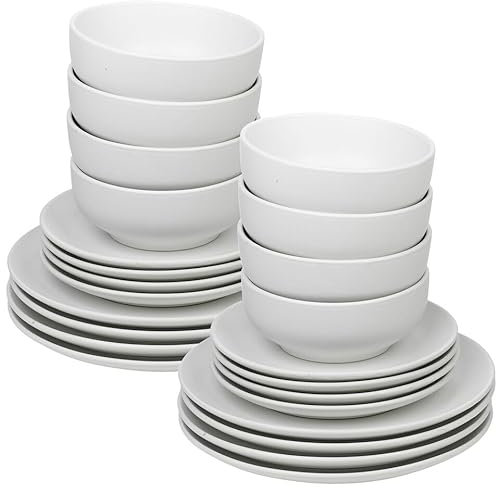 Queensway Home & Dining Service de table en céramique de 12/24 pièces - Assiettes et bols pour salle à manger - 4 assiettes élégantes de couleur unie - Passe au lave-vaisselle - Assiettes à dessert,
