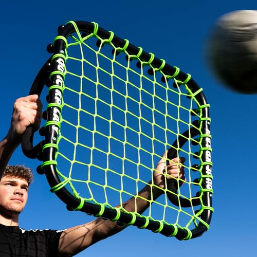QuickPlay Handheld Football Rebounder - Elastic Net, Random Bounce | Stretchy connected net, Throws back unpredictable angles, Great for keeper reactions, Volleys and reflexes, Portable
