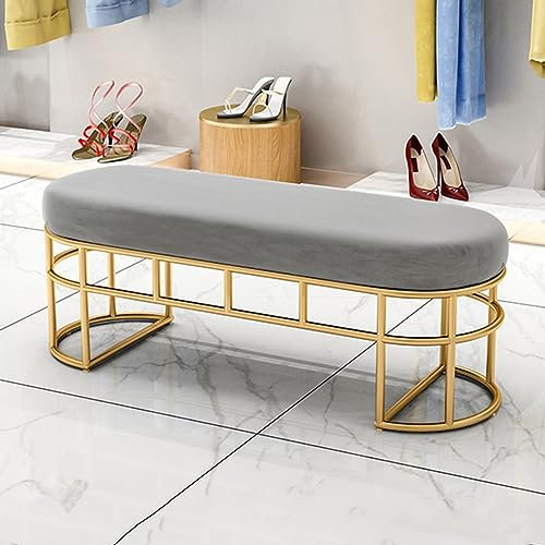 Gepolsterte Eckbank für den Innenbereich, mit Metallbeinen, für Wohnzimmer oder Esszimmer, Hellgrau, Eingangsbank mit Eisenrahmen, kleine Bett-Endbank (120 x 35 x 45 cm)