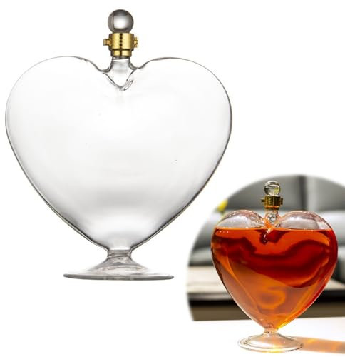 Whiskey Decanter,750ml Heart Carafe,Whiskey Wine Glasses Gift,Whisky Glass Decanter,Drink Dispenser for Wine,Whiskey Gift Sets for Men
