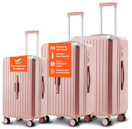 Avilia Lot de 3 valises, Rose, L, ND