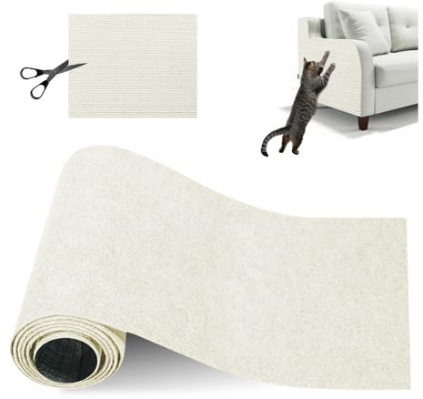 YZROHYI Rascador Adhesivo para Gatos Sofa 40 x 200 cm,Alfombra Rascador Gatos Pared,Protector Sofa Gatos Arañazo,Tapete Rascador Autoadhesivo,Cat Scratcher Mat,Tela Rascador Gatos Pared -Blanco