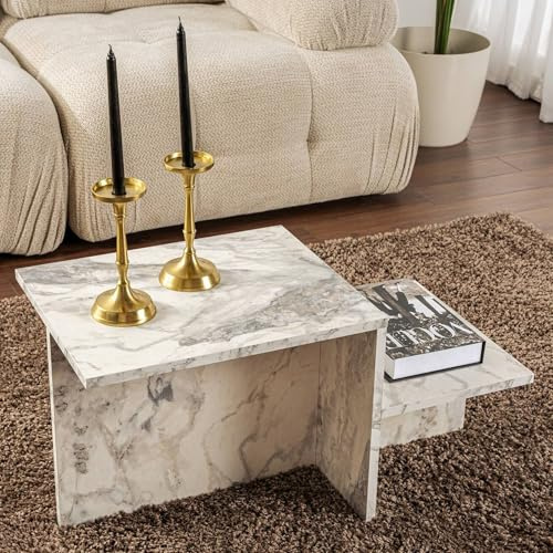 Dmora Couchtisch Cantello 80x40x40h cm Weiß mit Magazinhalter