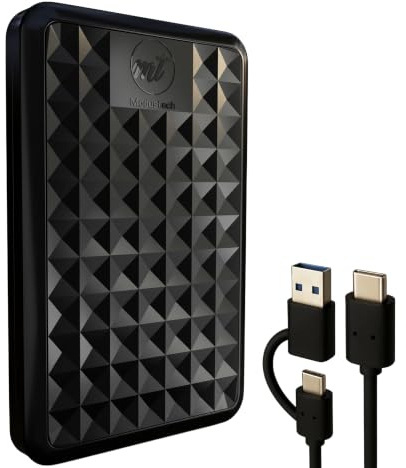 ModusTech Facet 160GB Disco Duro Externo Portátil USB-C/USB 3.1 — HDD Fino de 2,5 Pulgadas para Copias de Seguridad, Gaming, PC, Mac, Portátil, PS4, Xbox, Smart TV (Negro)