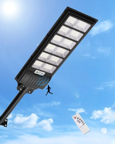 Sararoom 600W LED Solar Straßenlaterne | 6500K Strahler mit Bewegungsmelder Sensor | IP65 Wasserdichte Wandleuchte Wegeleuchte mit Fernbedienung, Außen-Sicherheitsleuchte für Garten,Hof,Garage,Eingang