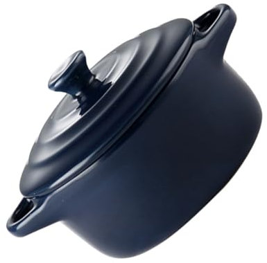 Alipis 1Pc Double Handle Ceramic Stew Bowl with Lid Dark Blue Microwave and Oven Compatible for Home Kitchen Use and Safe for Cooking and Serving