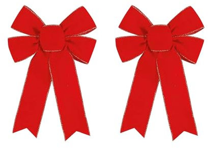 TUKEVA 2 PCS Lazo Rojo Navidad 23 x 30 cm Lazos Gigantes para Bricolaje Lazos Gigantes para Árbol de Navidad para Árbol de Navidad Adornos, Cumpleaños y Bodas (Rojo, L)
