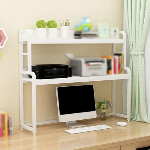 White Desk Shelf for Desktop 2-Tier Computer Table Bookcase Metal and Wood Desk nizer Study & Office Table Rack (Size: 116 * 30 * 107cm)