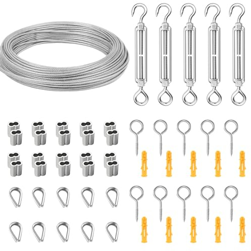 ANOMM 30M Garden Wire for Climbing Plants, Cable with M5 Turnbuckle | 2mm PVC Coated Stainless Steel Wire Rope Kit for Climbing Plants, Fence Tensioners, Garden Wire, Outdoor String Light Hanging
