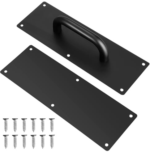 Luxshiny Commercial Push Pull Door Handle with Plate Stainless Steel Push Pull Door Handle for Wooden Composite Gate Hardware Smooth Edge 1 X 1 X Plate 2 Bags of Screws