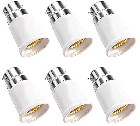 6 Pièces Adaptateur B22 e E27, Convertisseur Douille Baïonnette B22 to E27, 0-250V Adaptateur Ampoule Baillonette vers Vis pour pour Ampoule LED Incandescente Halogene Adaptateur Culot Douille