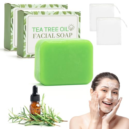 Lot De 2 Savons À L'Arbre À Thé, Savon Antifongique Pour Le Visage | Le Corps Et Les Mains - Régule Le Sébum, Purifie Les Pores, Prévient Les Imperfections, Apaise La Peau Fraîche