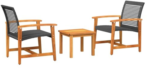 WGYHOME 3-TLG. Bistro-Set Schwarz Poly Rattan und Akazienholz, Sitzgruppe Essgruppe Set Sofa-Garnitur Lounge, Gartenset Sofa-Set Garnitur Gartenmöbel Couch-Set mit Sofa und Sessel