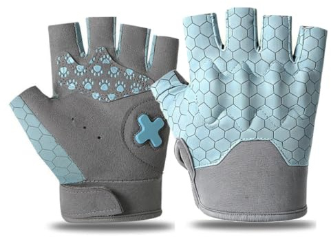 Tcdwla Guantes Bici Niño, Guantes Sin Dedos para Niños y Niñas (Azul,Large)