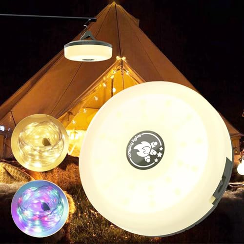 Camping String Lights 10M, 4 in 1 Portable Camping Fairy Lights Rechargeable, 8 Lighting Modes, USB Charging, Quick Storage, Waterproof Tent Lights String for Camping, Hiking, Yard,Christmas,Festivals