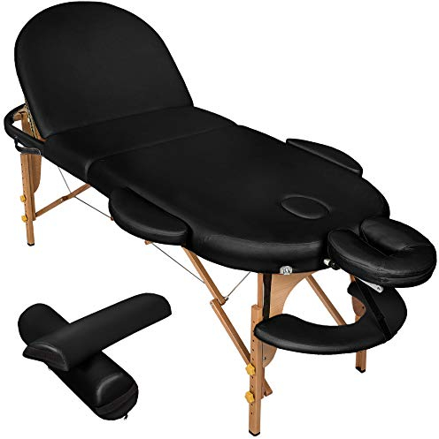 tectake® Mobile Massageliege 3 Zonen, Kosmetikliege klappbar, Mobile Massagebank in ovalem Design, extra Dicke Polsterung, Zubehör Transporttasche, Liege für Massage, Kosmetik oder Tattoo - schwarz