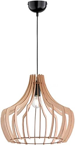 Reality Leuchten R30253830 Wood A++ to E, Pendelleuchte, Holz, E27, Holzfarben/Schwarz, 44 x 44 x 150 cm