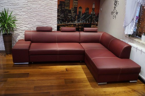 Quattro Meble Ecksofa London II 3z 275 x 200 Echtleder mit Ziernaht Sofa Couch mit Bettfunktion und Bettkasten Echt Leder Eck Couch große Farbauswahl