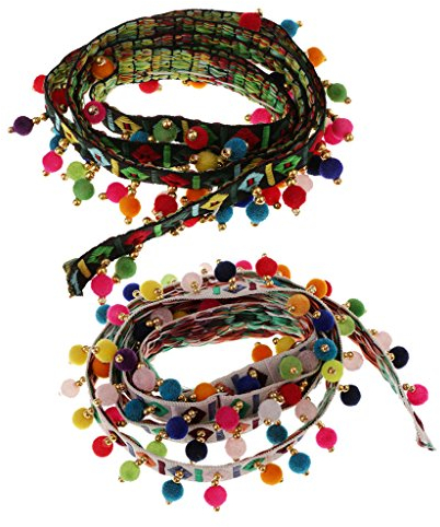 P Prettyia 2pcs Bommel Fransen Band Bordüre Zierband Quastenband Nähen Verzierung Pomponsborte Applikation