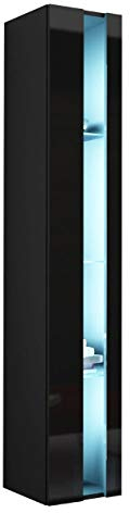 Mirjan24 Hängevitrine Vigo New 180, Moderne Vitrine mit Glasböden, Vitrinenschrank, Farbauswahl, Stauraumvitrine Hochschrank, Wohnzimmer Highboard (mit RGB LED Beleuchtung, Schwarz/Schwarz Hochglanz)