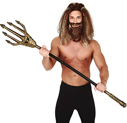 Amakando Majestätischer Poseidon-Dreizack/Schwarz-Gold 145cm / Zerlegbarer Götter Stab Herrscherstab/EIN Highlight zu Fasching & Karneval