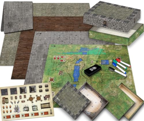 Melee Mats - Ultimate Battle Grid Spielbrett – trocken abwischbare quadratische RPG-Matte – für 2-10 Spieler ab 10 Jahren – faltbar, wiederverwendbar, Dragons Gaming Dungeon