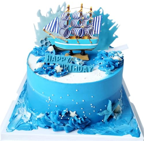 Ship Cake Topper Nautical Theme Sailboat Birthday Cake Ornaments Wooden Boat Party Decorate 1 Pcs