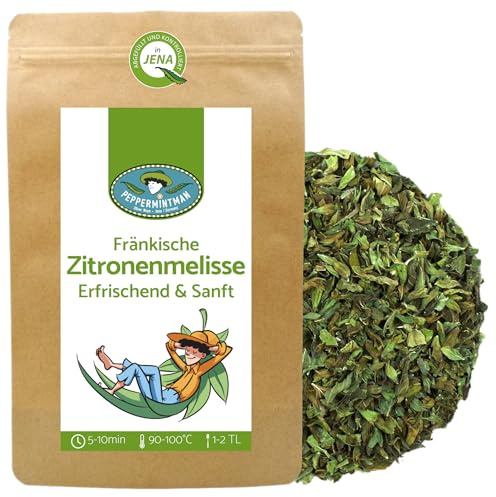 Fränkische Zitronenmelisse 250g - Aromatischer Kräutertee aus deutschem Anbau - Ganze Blätter - Durstlöscher mit Zitronennote - PEPPERMINTMAN
