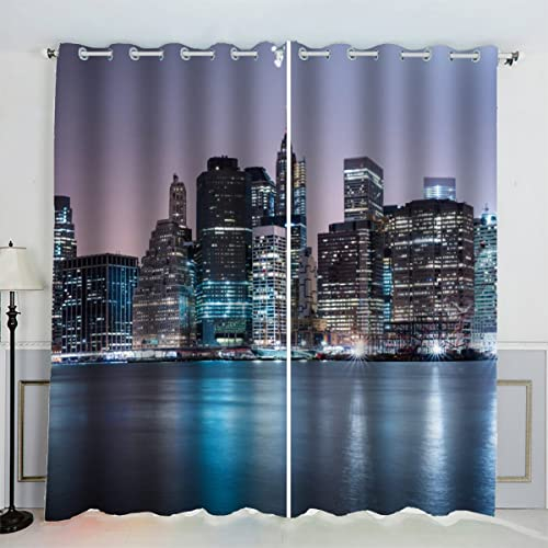 MOUPL 3D Urbane Landschaft New York Gardinen mit ösen B 150 X H 166 cm Mikrofaser Vorhang Blickdicht Verdunkelungs Kälteschutzvorhang 2er Set für Wohnzimmer Schlafzimmer Küche Junge Mädchen