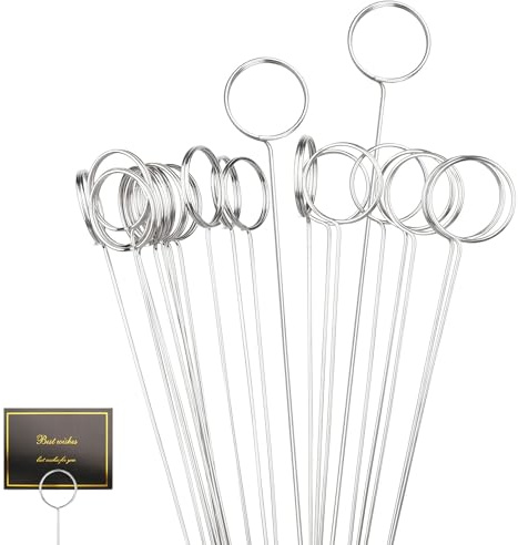 Yimerlen 30 Stück Metalldraht-Blumenplektren, 33 cm, Drahtblumen-Platzkartenhalter, Foto-Memo-Halter, runder Tisch-Namenshalter, Kartenhalter für Hochzeit, Party, Geburtstag (Silber) rund