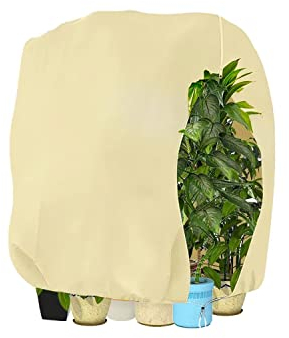 WEALSFUN Winterschutz für Pflanzen,Winterschutz Kübelpflanzensack Schutzhülle für Pflanzen als Baum Palmen Balkonpflanzen haube Zelt Atmungsaktiv - Reißfest,beige 160x180cm