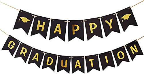 ZHIHUI Abschlussbanner 2025, Schwarz und Gold Schilder Banner, Congrats Grade Dekorationen