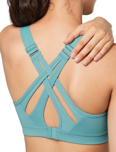 Yvette verstellbar Sport BH Starker Halt gekreuzt Rücken Große Brüste für Fitness Lauf Joggen, Hellblau, S