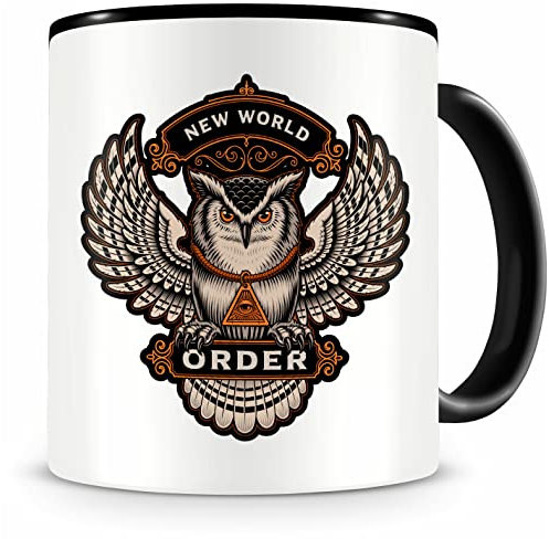 Samunshi® Tasse mit Motiv New World Order Kaffeetasse Lustige Tassen zum Geburtstag Becher Teetasse Kaffeebecher Geschenk für Liebhaber Eule Owl Fre