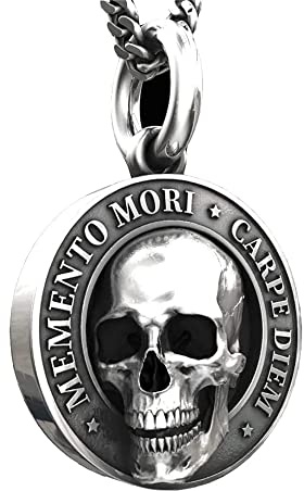 TAOZHIYAO Memento Mori Skull Necklace Pendant for Men,Halloween Realistic 3D Effect Silver Skull Head Necklace, Retro Gothic Punk Jewelry Gift