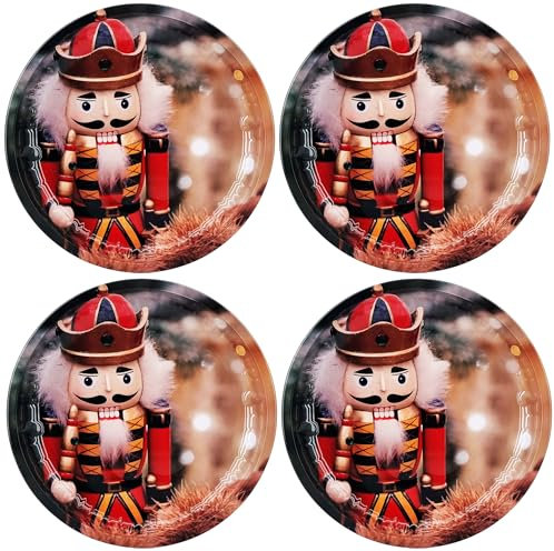 My-goodbuy24 Weihnachtsteller aus Metall - 4 Stück - Weihnachts- oder Nikolaus-Teller mit verschiedenen Motiven für Kekse, Stollen, Gebäck und Süßes, Ø 26,4 cm - Set Nussknacker