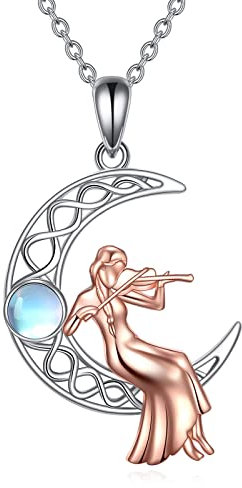 YFN Geige Halskette Sterling Silber Mondstein keltischen Mond Musik Schmuck Geburtstag Geschenk für Frauen Mädchen Tochter Geige Liebhaber