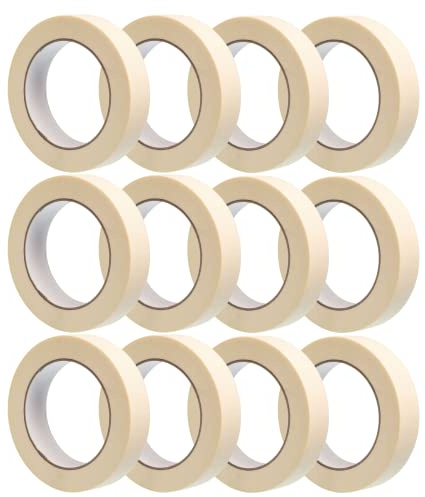 Gocableties Masking Tape, 25mm (1”) x 50m, Cream Painters Tape for Painting, Decorating and DIY, 12 Rolls