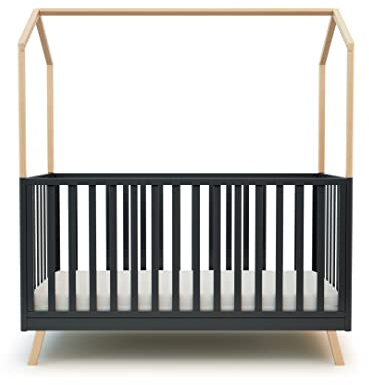 AT4 – Umwandelbares Baby-Kabinenbett aus Holz COMFORT Graphitgrau und lackierte Buche 70 x 140 cm|146 x 74,5 x 162,5 cm | Junior-Umbaubett | Verstellbarer Lattenrost in 3 Höhen | 100% massive Buche