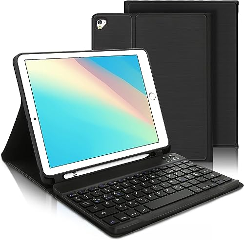AVNICUD Tastatur für iPad 10.2 Zoll 9/8/7 Generation - 2021/2020/2019, Hülle mit Tastatur für iPad Air 3, Pro 10.5 Magnetisch Abnehmbarer Bluetooth QWERTZ Layout, Schwarz