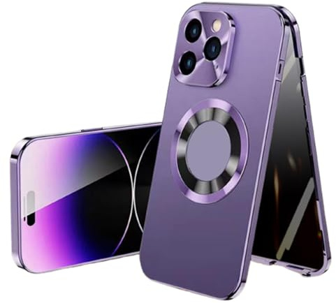 Georcep Anti-Peep Double-Sided Glass Magnetic Metal Frame Phone Case for iPhone, 360 Degree Full Coverage Phone Case for iPhone 15/14/13/12/11ProMax