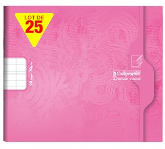 Clairefontaine 7703Cpack - Packung 25 Schulheft - Kladde Calligraphe, 17x14,7 cm, 12 Blatt, Doppellinie 3 mm IV, 70g, Rosa, 1 Pack