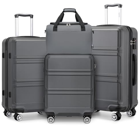 KONO Koffer-Set, 4-teilig, Handgepäck, mittelgroßer, großer Koffer, Hartschale, Leichter Trolley mit TSA-Schloss, Reisegepäck mit Ryanair Handkabinentasche, grau, Gepäcksets