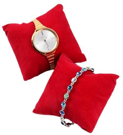 Bayli 2er Set Uhrenkissen, Uhrenständer Aufsteller, Armbanduhr Halter mit Samt Überzug in Rot, Uhren Halter für Uhr oder Armband, Uhrendisplay, Armbandkissen, Uhrenaufsteller